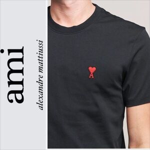 Ami De Coeur black T-shirt with red embroidered logo. Size XXS